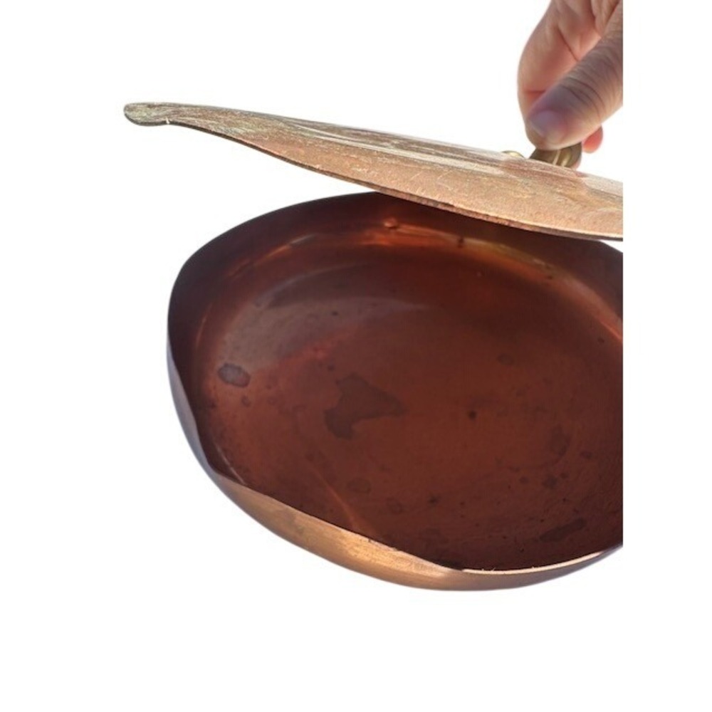 Vintage Copper Silent Butler Brass Hinged Lid and Wood Handle 13.5‎ Inch - Picture 3 of 8